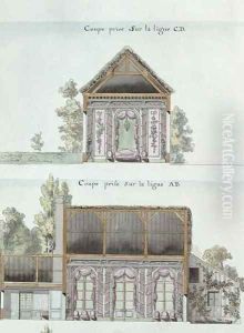 Cross-sections of the dining room of the Chateau de Chantilly, f.16 from the 'Atlas du Comte du Nord', 1784 by Chambe