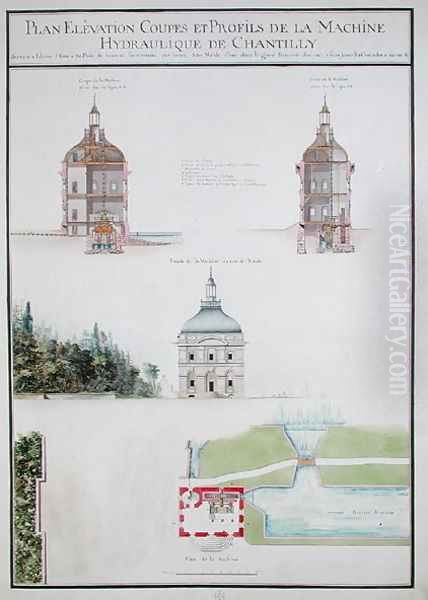 Plan and elevation of a hydraulic machine, from 'Atlas du Comte du Nord', 1784 - view 1