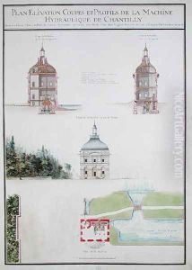 Plan and elevation of a hydraulic machine, from 'Atlas du Comte du Nord', 1784 Plan and elevation of a hydraulic machine, from 'Atlas du Comte du Nord', 1784