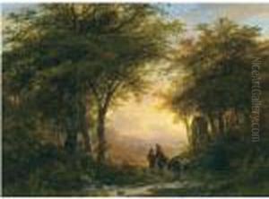 Travellers Near A Road Chapel by Johann Bernard Klombeck