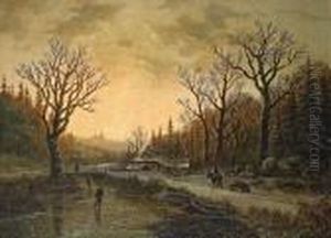 Winterlandschaft Mit Schlittschuhlaufern