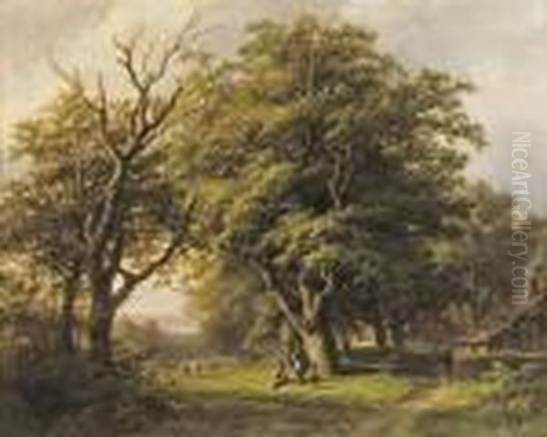 Shepherds Under An Oak Tree In A Rhenish Landscape - view 1