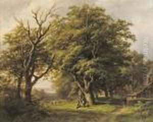 Shepherds Under An Oak Tree In A Rhenish Landscape