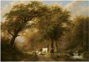 A Shepherd And His Flock In A Wooded Landscape A Shepherd And His Flock In A Wooded Landscape