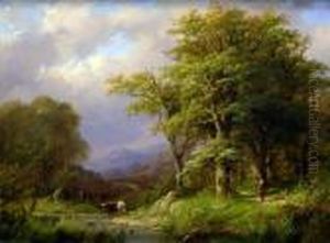 Cattle Anddrover Crossing A Stream