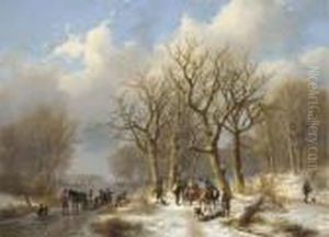 A Winter Woodland Landscape by Johann Bernard Klombeck