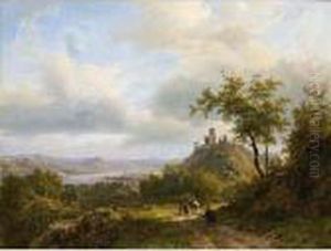A Panoramic River Landscape by Johann Bernard Klombeck