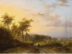 A Summer Landscape Near Cleves 
With The Towers Of The Kapittelkirche And Schwankirche In The Background