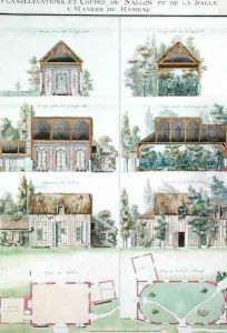 View of the Living Room and the Dining Room of the Hameau, Chateau de Chantilly, from the Atlas of the Comte du Nord, 1784 by Chambe