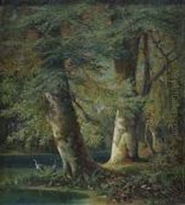 Wooded River Landscape With Herons by Johann Bernard Klombeck