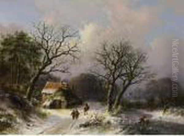 Figures On A Path In A Snow Covered Landscape - view 1