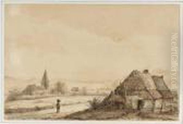 A Farm Overlooking A Hilly Landscape, A Church Nearby - view 1