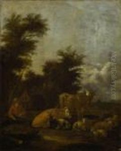 Rastender Hirte Mit Vieh. by Albert-Jansz. Klomp