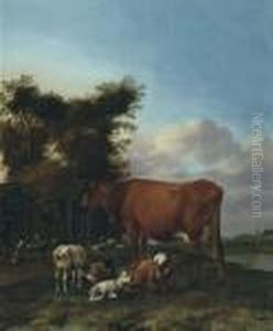 Shepherds With Resting Cattle Near The Water (1662) by Albert-Jansz. Klomp