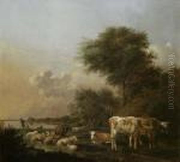 Weidevieh Und Angler In Romantischer Landschaft - view 1