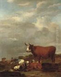 A Landscape With Cows And Goats by Albert-Jansz. Klomp