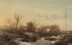 On The Outskirts Of A Village In Winter by Pieter Lodewijk Francisco Kluyver