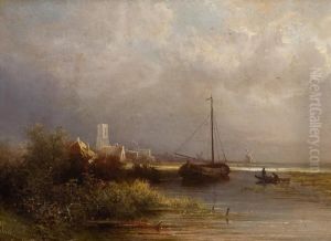 Kanallandschaft Mit Segelboot by Pieter Lodewijk Francisco Kluyver