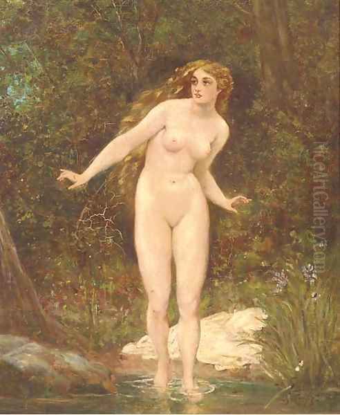 A nude bathing in woodland - view 1