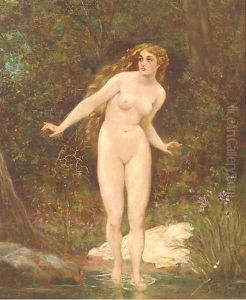 A nude bathing in woodland by George Curtis