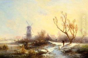 Winter Landscape With Millby The Water by Pieter Lodewijk Francisco Kluyver