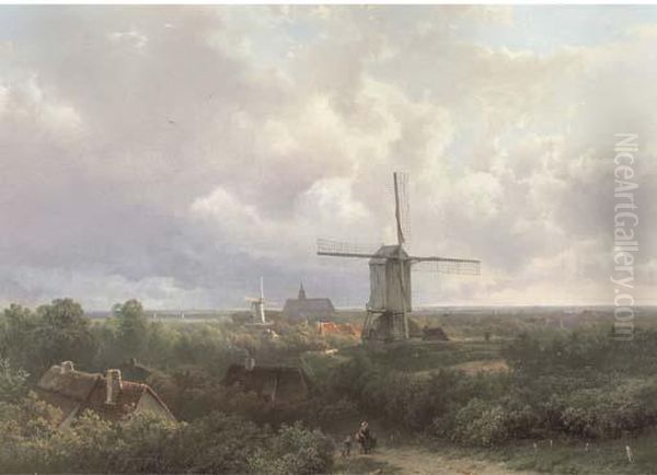Windmills In A Panoramic Landscape In Summer - view 1