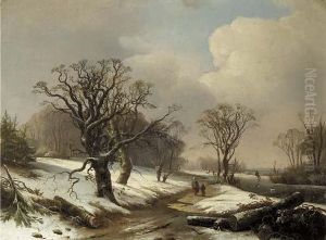 Peasants In A Wooded Summer Landscape; Travellers In A Wooded Winter Landscape