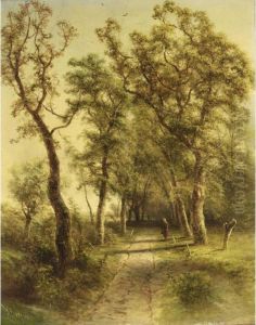 A Landscape With A Traveller On A Path by Pieter Lodewijk Francisco Kluyver