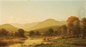 New England Mountain Lake With Figures by Charles Wilson Knapp