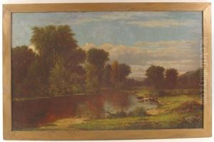 Pastoral Landscape With Farmhouse And Cattle by Charles Wilson Knapp