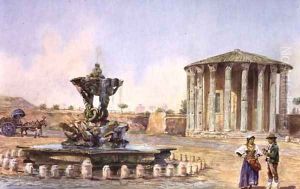 The Temple of Vesta in Rome, late 19th century by Antonio Colli
