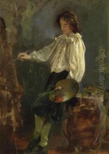 In The Studio (a Painter At Theeasel) by Ludwig Knaus