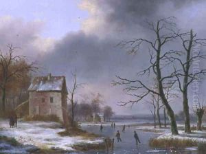 Skating on a Frozen River by Jean Baptiste Coene