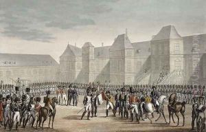 The Abdication of Napoleon and his Departure from Fontainebleau for the Island of Elba, 20 April 1814 by Louis Francois Couche