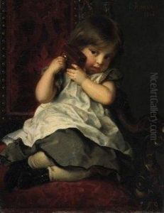 Secret Magic. Child With Music 
Box. Signed And Dated Above Right: L. Knaus 1866. Oil On Canvas. 26 X 
20cm. Framed. by Ludwig Knaus