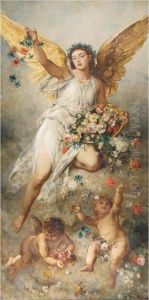 Flora With Putti - Peace by Ludwig Knaus