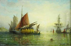 Estuary Scene With Shipping by Adolphus Knell