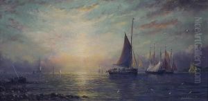 Sunrise, Letting Out The Nets; Sunset, Fishing Vessels Moored Up by Adolphus Knell