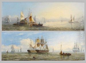 Shipping On A Calm Day, A Pair by Adolphus Knell