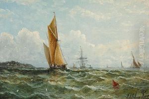 Sailing Vessels At Sea by Adolphus Knell