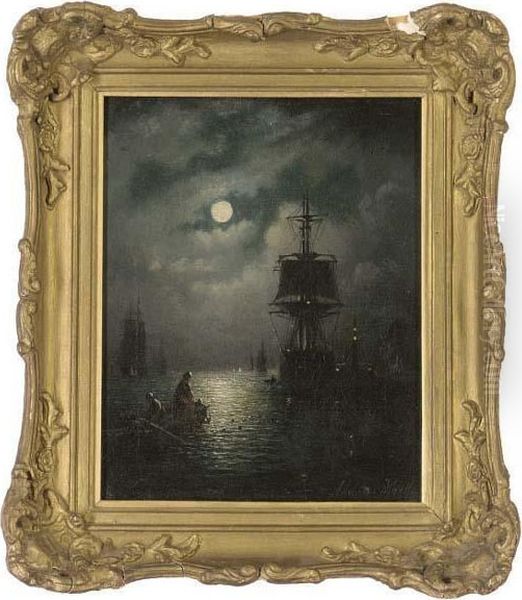 Bringing In The Nets In A Moonlit Harbour - view 1