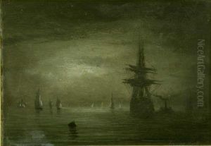 Calm Sea At Night by Adolphus Knell