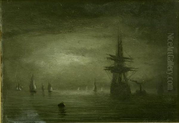 Shipping On A Calm Sea At Night - view 1