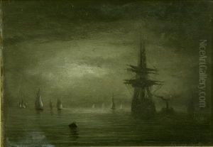 Shipping On A Calm Sea At Night by Adolphus Knell