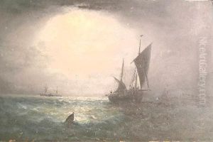 A Fishing Boat And Other Vessels Offshore by Adolphus Knell