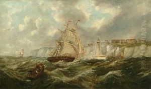Ships Off The Coast Of Dover by Adolphus Knell