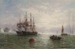 Anchored In Calm Waters Off The Coast