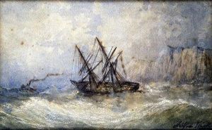 Steam And Sail, In Choppy Seas Off The White Cliffs by Adolphus Knell