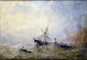 Steam And Sail, In Choppy Seas Off The White Cliffs by Adolphus Knell