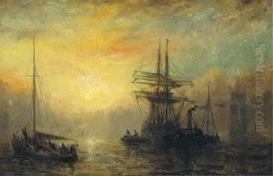 Towing Out At Dusk; And The Anchorage At Dawn by Adolphus Knell